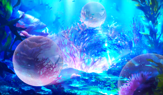 Bubble, underwater journey.