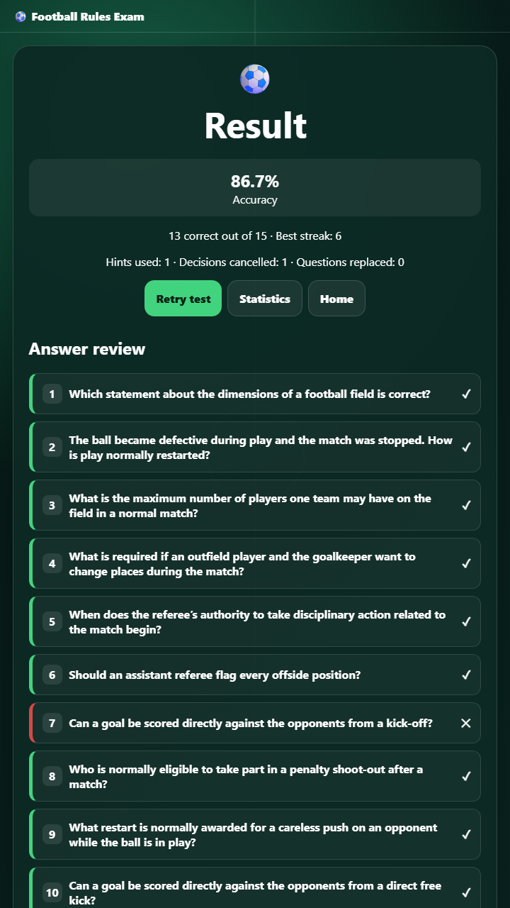 Football Rules Exam screenshot 9