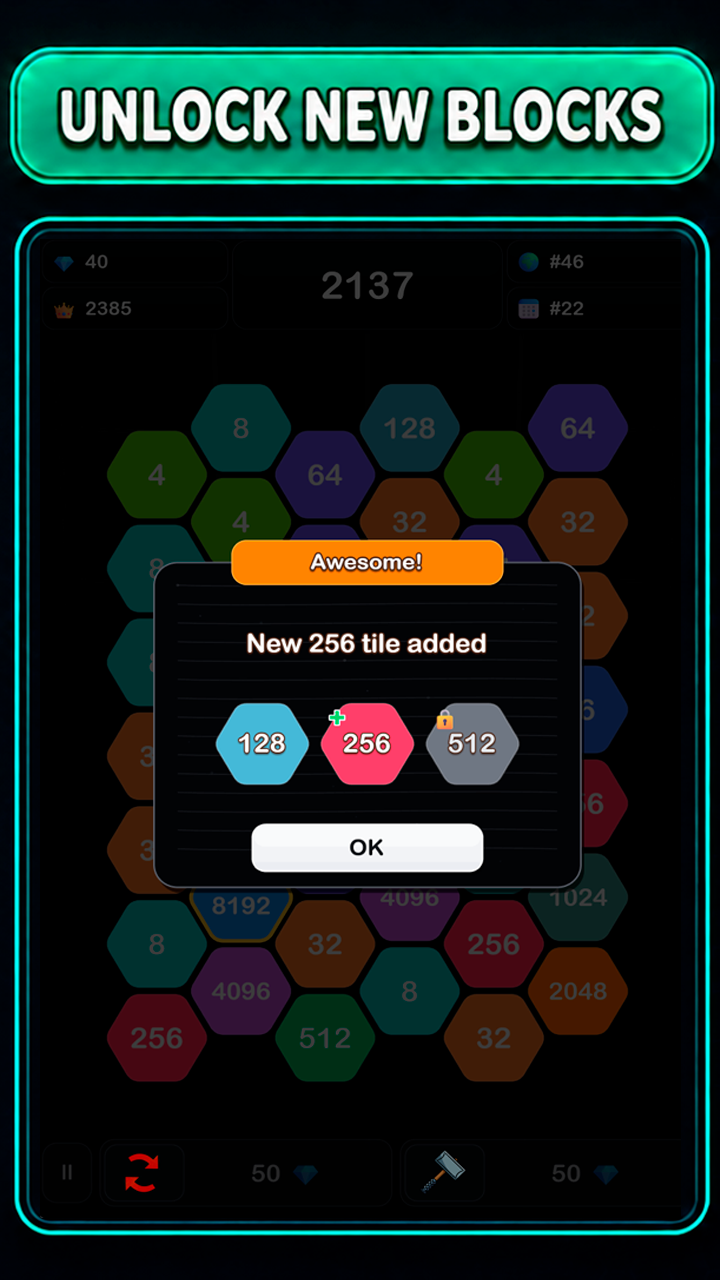 Merge 2048: Honeycomb screenshot 4