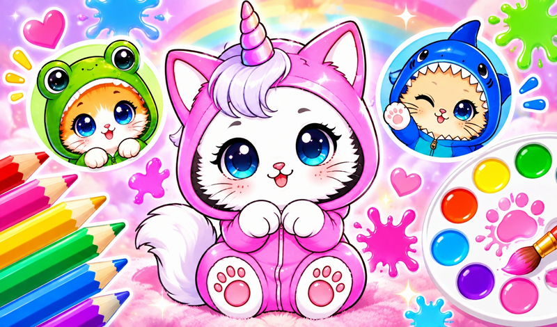 Kittens - simple coloring book with stickers game cover
