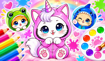 Kittens - simple coloring book with stickers