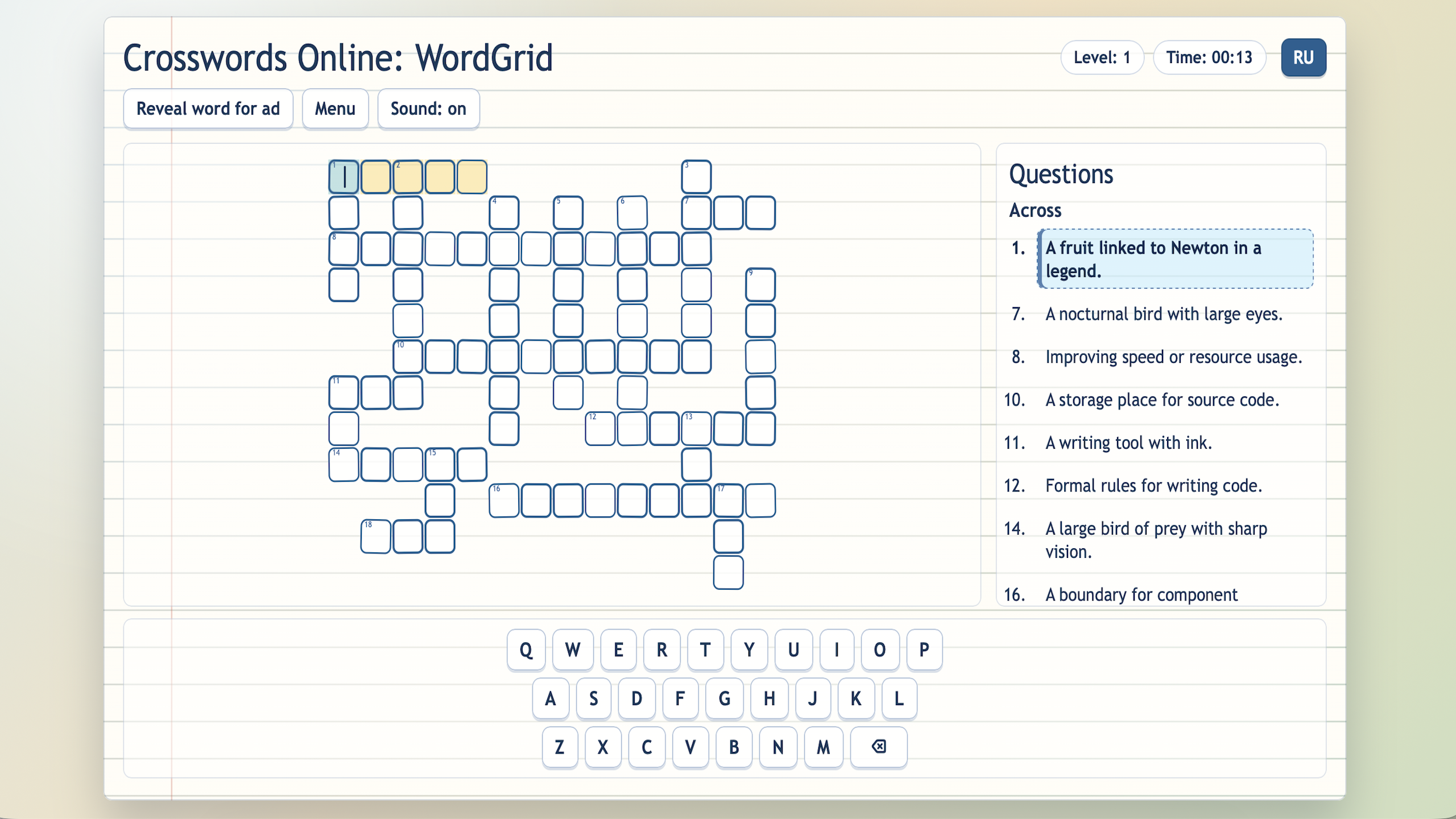 Crosswords Online: WordGrid — screenshot 1